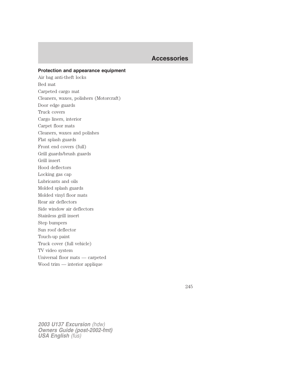 Accessories | FORD 2003 Excursion v.3 User Manual | Page 245 / 256