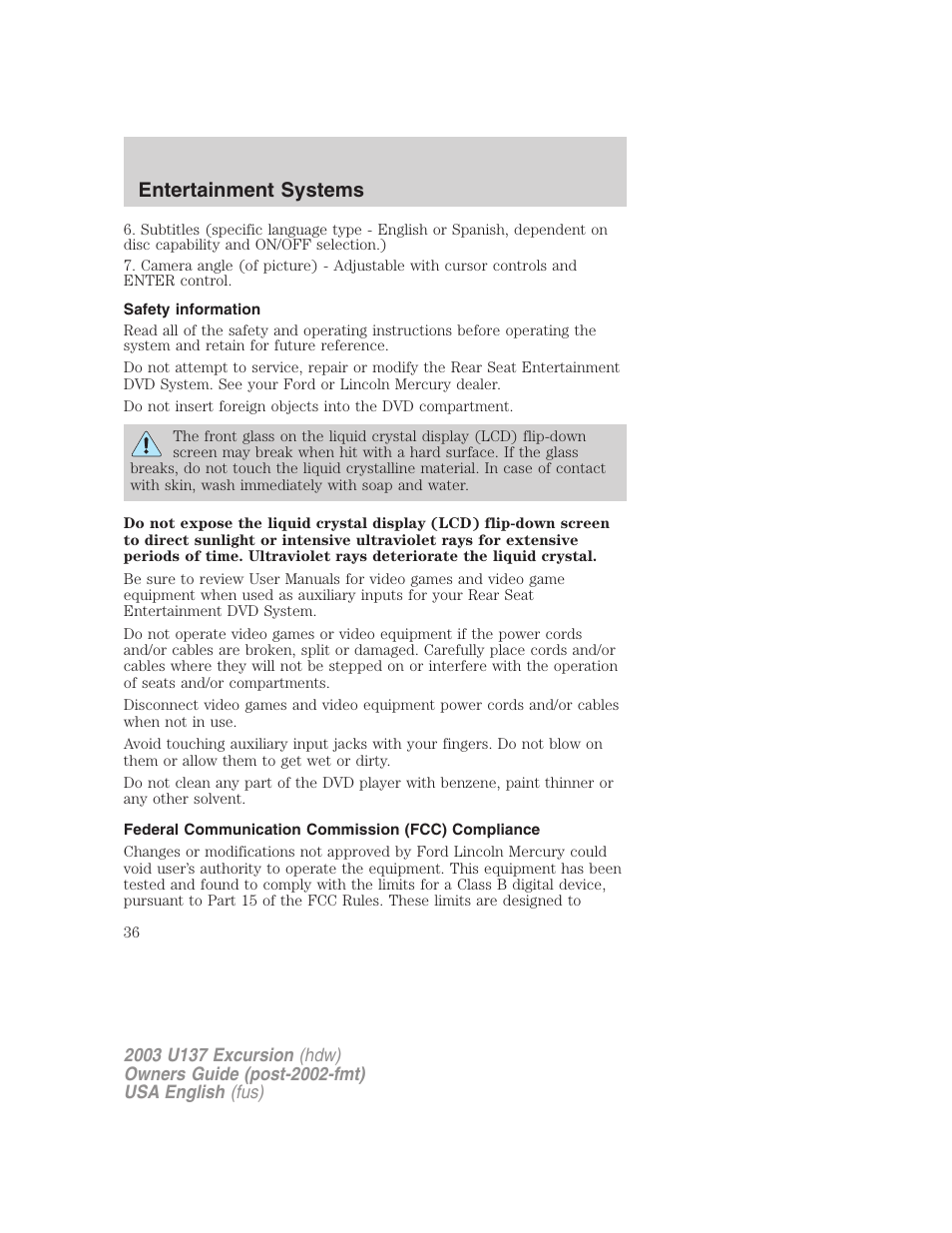 Entertainment systems | FORD 2003 Excursion v.3 User Manual | Page 36 / 256