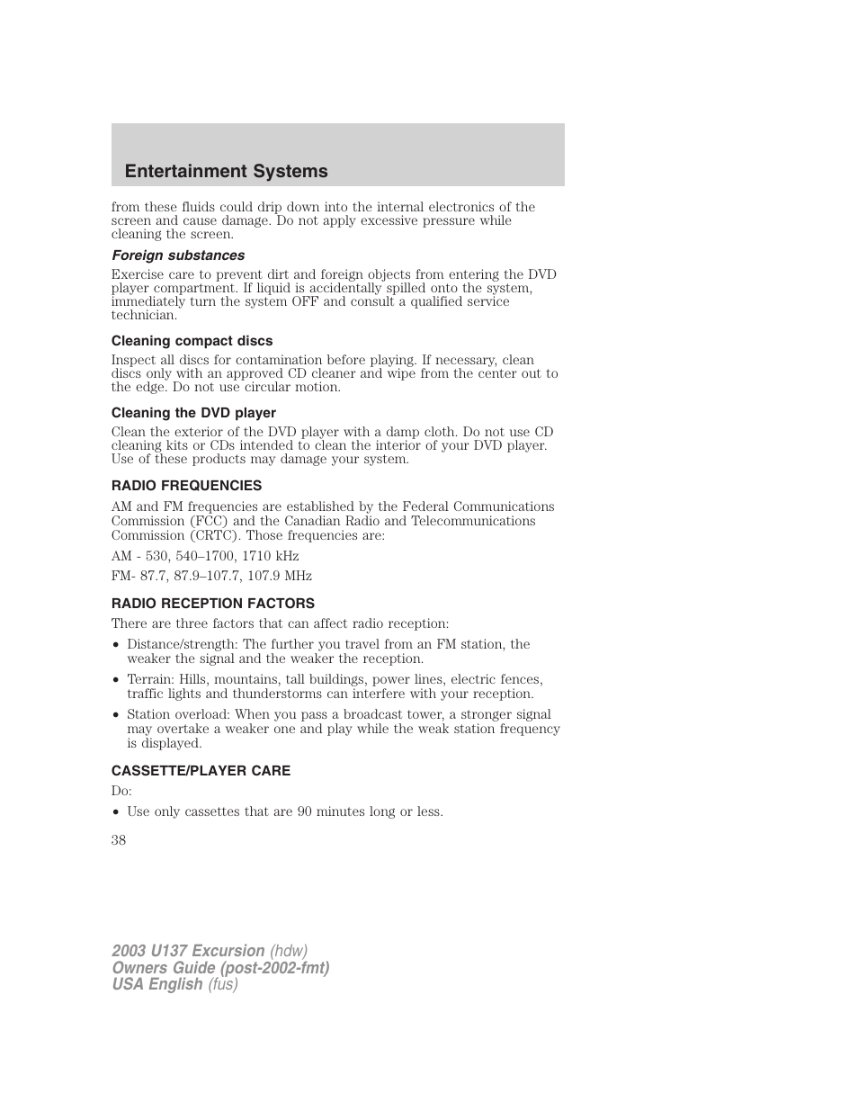 Entertainment systems | FORD 2003 Excursion v.3 User Manual | Page 38 / 256