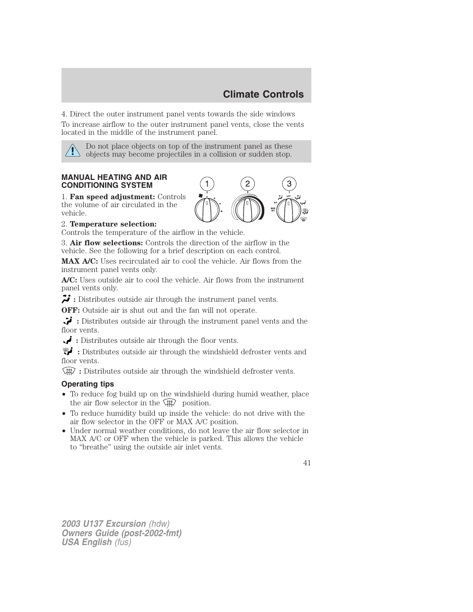 Climate controls | FORD 2003 Excursion v.3 User Manual | Page 41 / 256