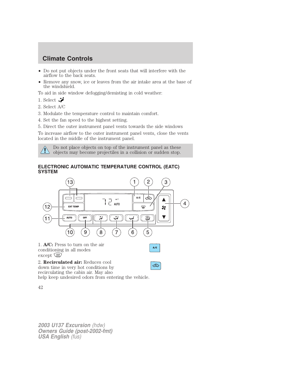 Climate controls | FORD 2003 Excursion v.3 User Manual | Page 42 / 256
