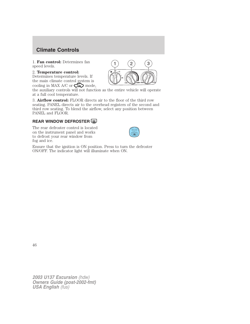 Climate controls | FORD 2003 Excursion v.3 User Manual | Page 46 / 256