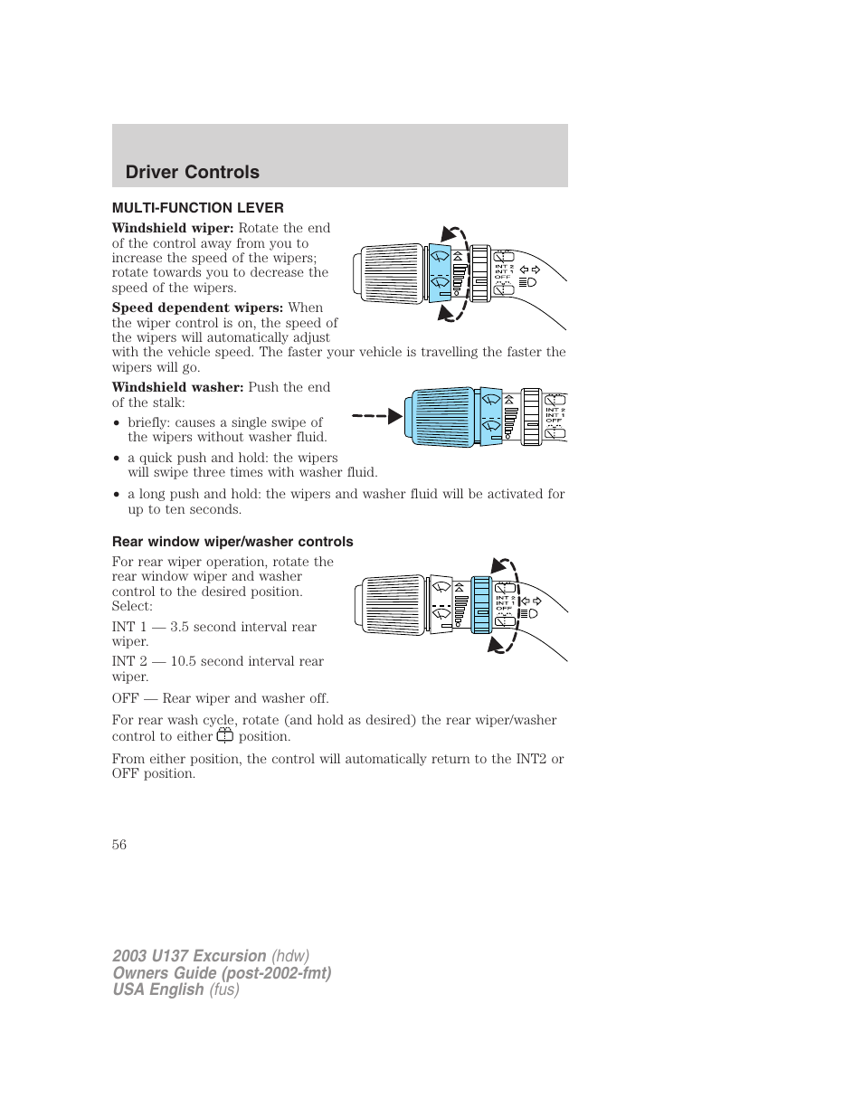 Driver controls | FORD 2003 Excursion v.3 User Manual | Page 56 / 256