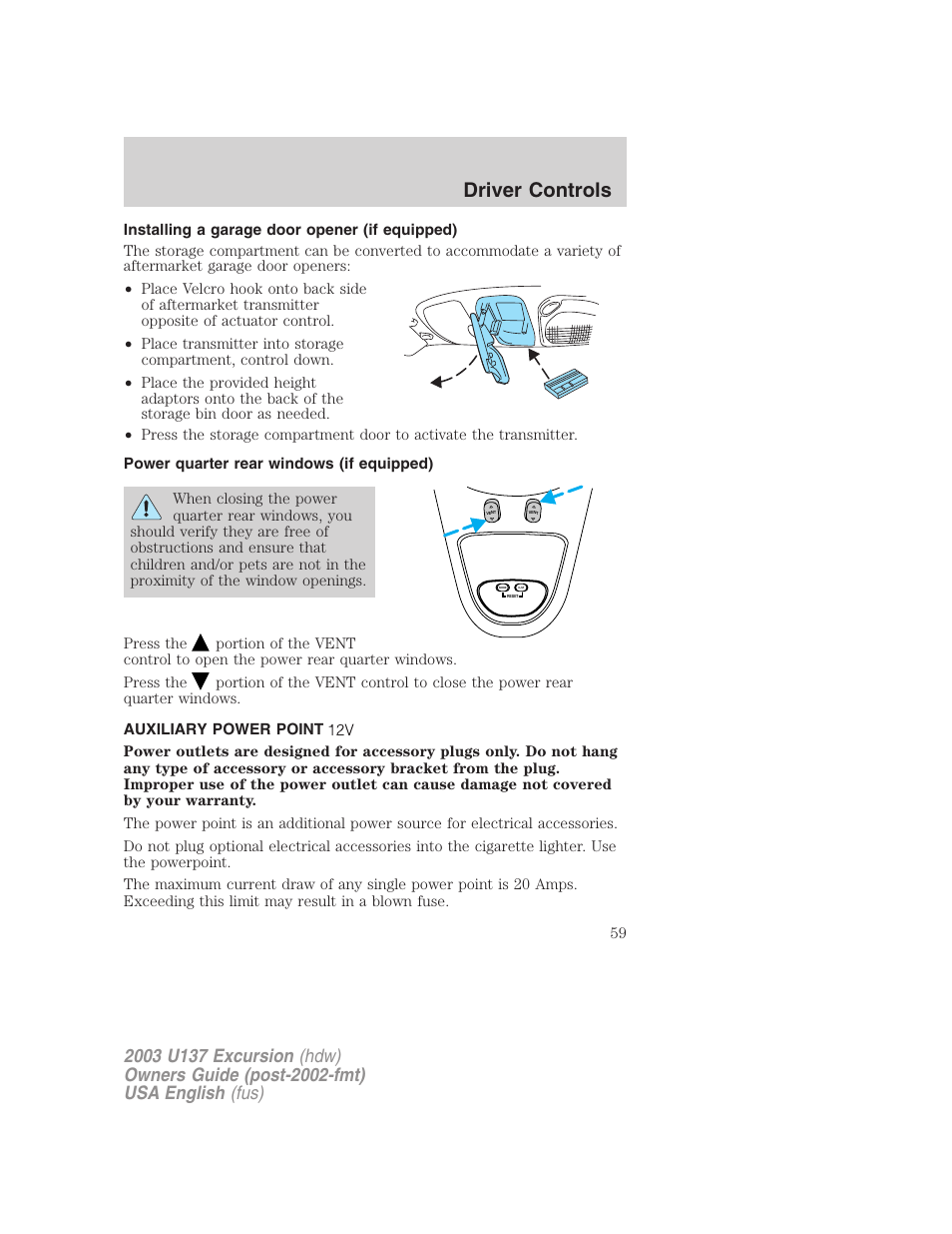 Driver controls | FORD 2003 Excursion v.3 User Manual | Page 59 / 256