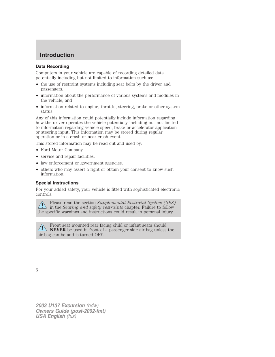 Introduction | FORD 2003 Excursion v.3 User Manual | Page 6 / 256