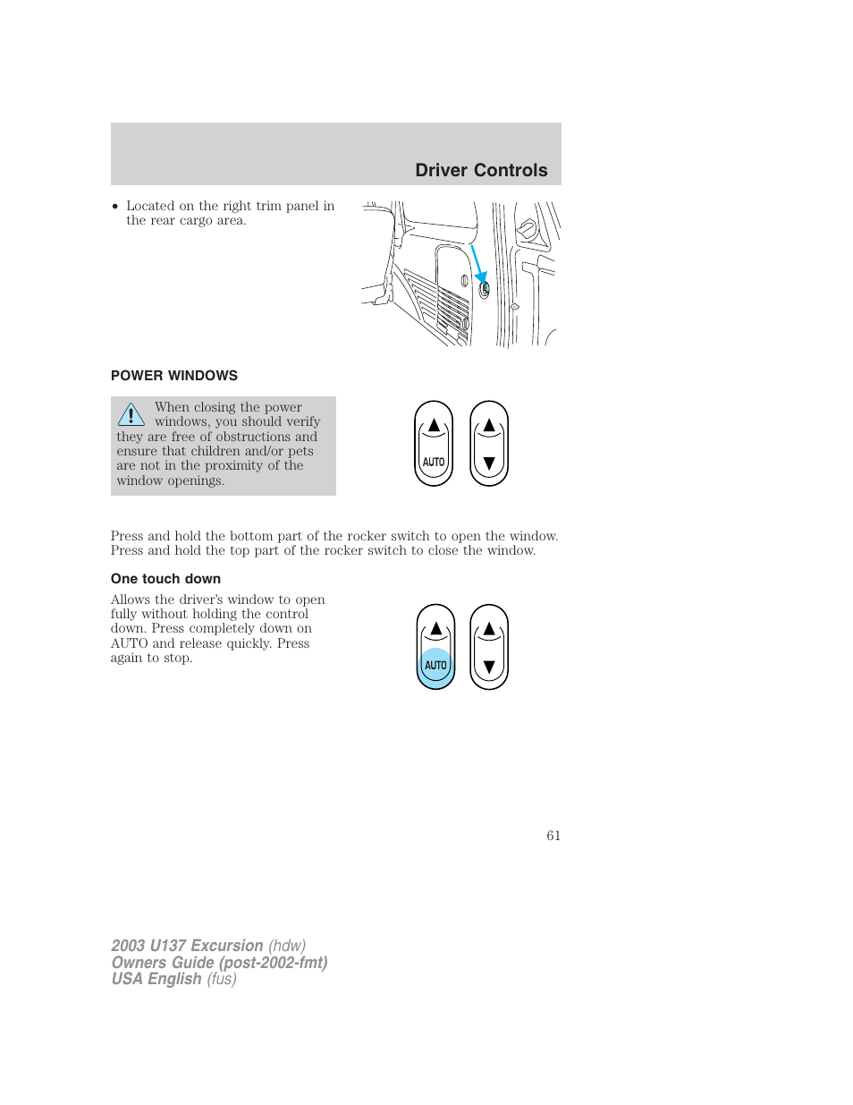 Driver controls | FORD 2003 Excursion v.3 User Manual | Page 61 / 256