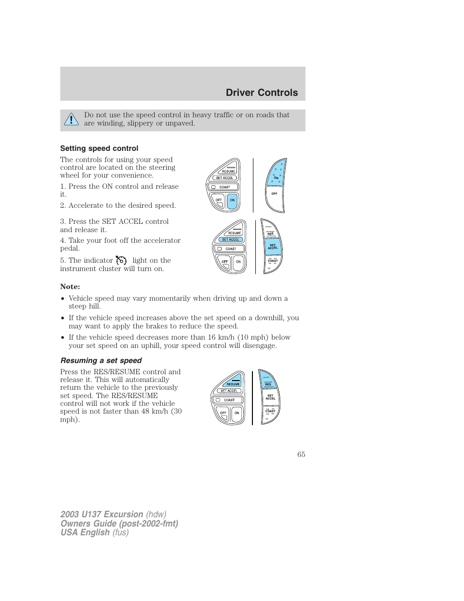 Driver controls | FORD 2003 Excursion v.3 User Manual | Page 65 / 256