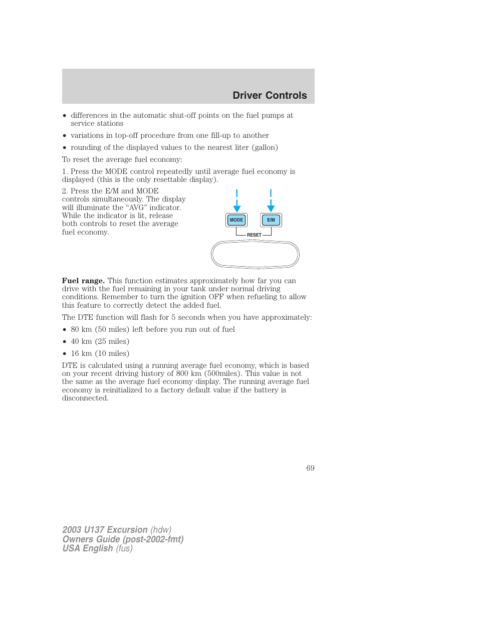 Driver controls | FORD 2003 Excursion v.3 User Manual | Page 69 / 256