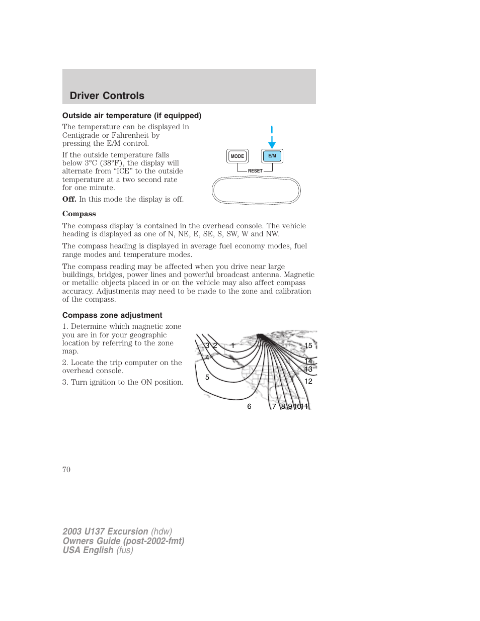 Driver controls | FORD 2003 Excursion v.3 User Manual | Page 70 / 256