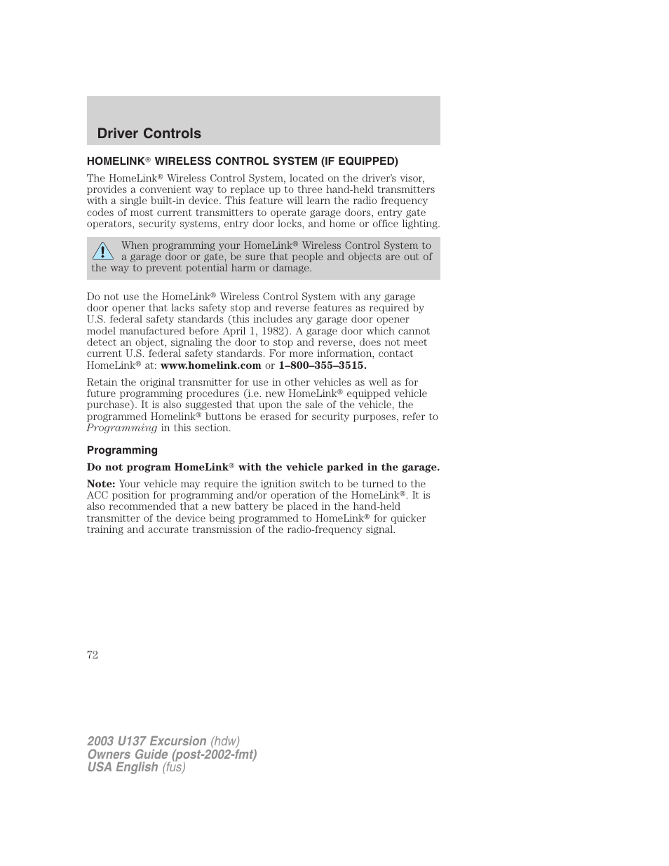 Driver controls | FORD 2003 Excursion v.3 User Manual | Page 72 / 256