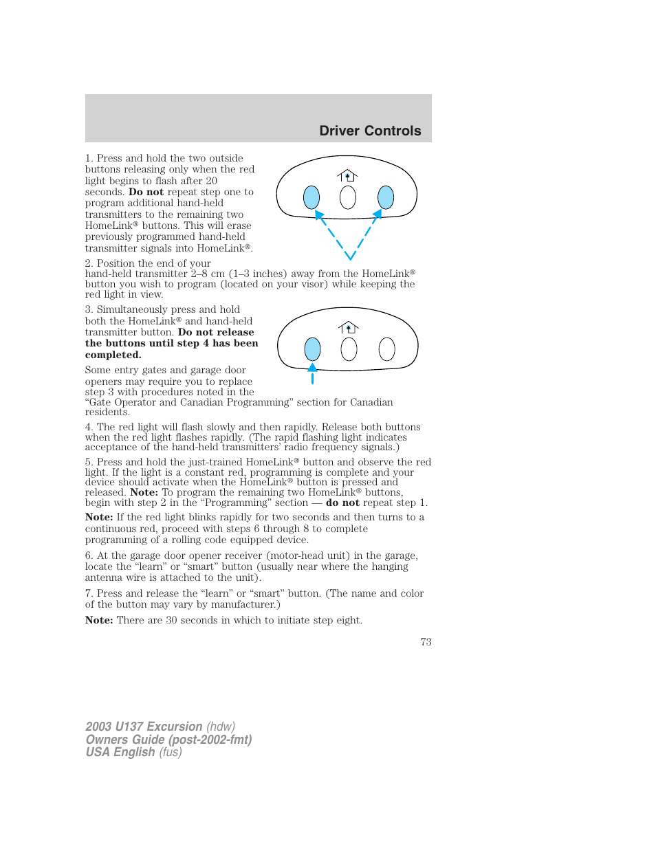 Driver controls | FORD 2003 Excursion v.3 User Manual | Page 73 / 256