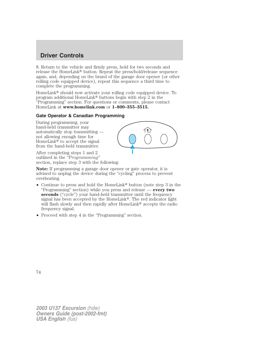 Driver controls | FORD 2003 Excursion v.3 User Manual | Page 74 / 256
