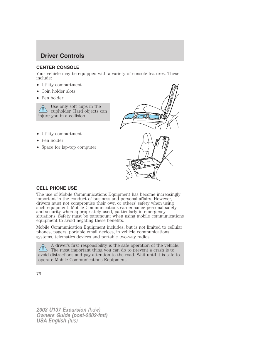 Driver controls | FORD 2003 Excursion v.3 User Manual | Page 76 / 256