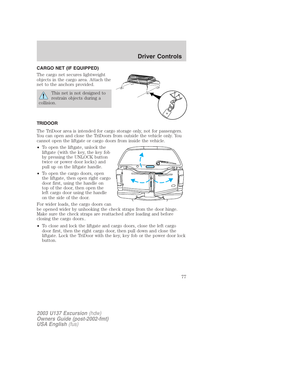 Driver controls | FORD 2003 Excursion v.3 User Manual | Page 77 / 256