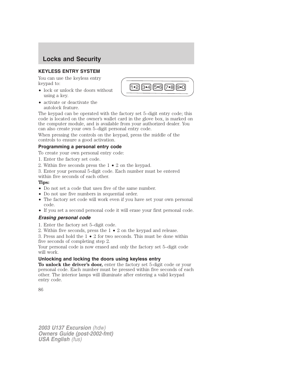 Locks and security | FORD 2003 Excursion v.3 User Manual | Page 86 / 256