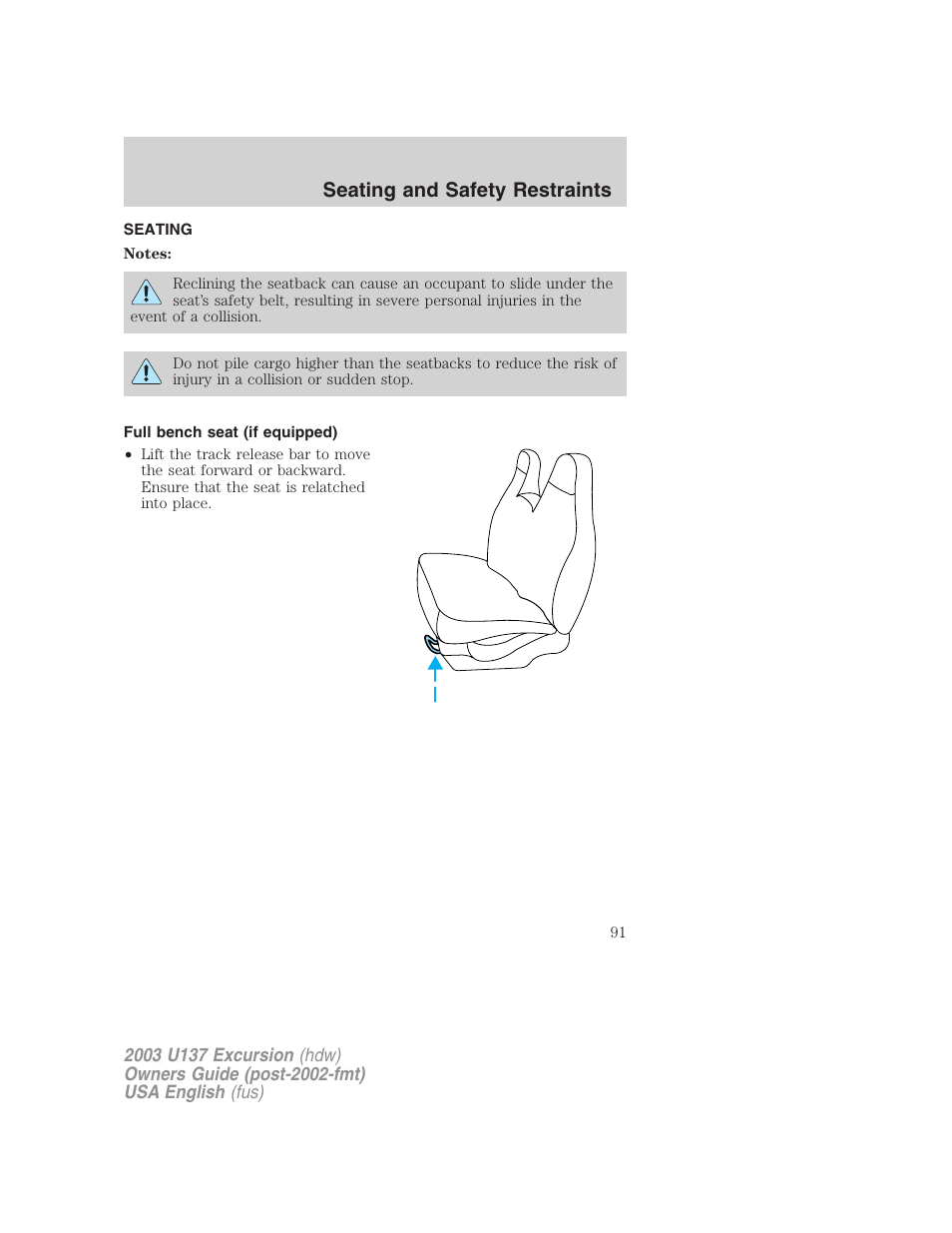 Seating and safety restraints | FORD 2003 Excursion v.3 User Manual | Page 91 / 256