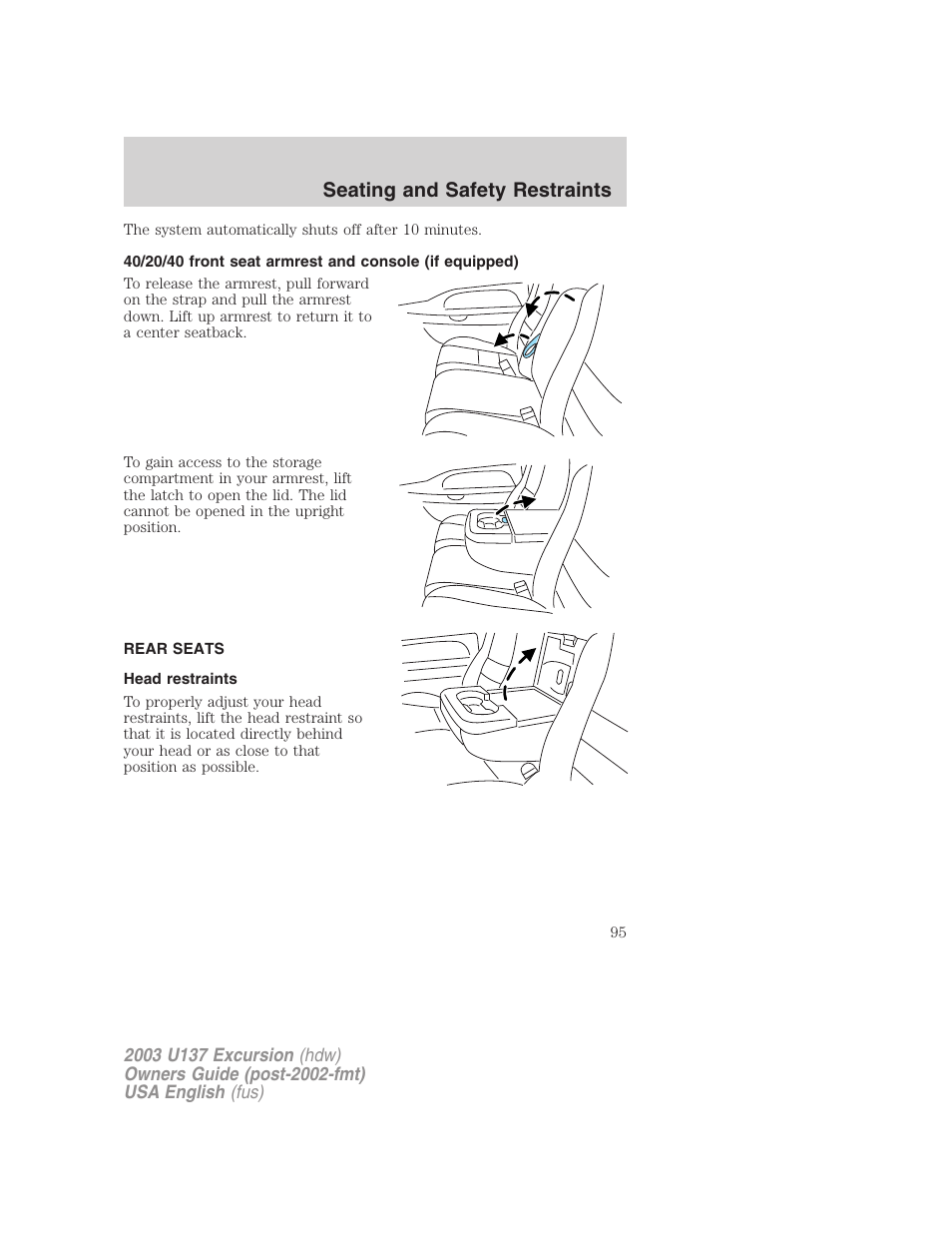 Seating and safety restraints | FORD 2003 Excursion v.3 User Manual | Page 95 / 256