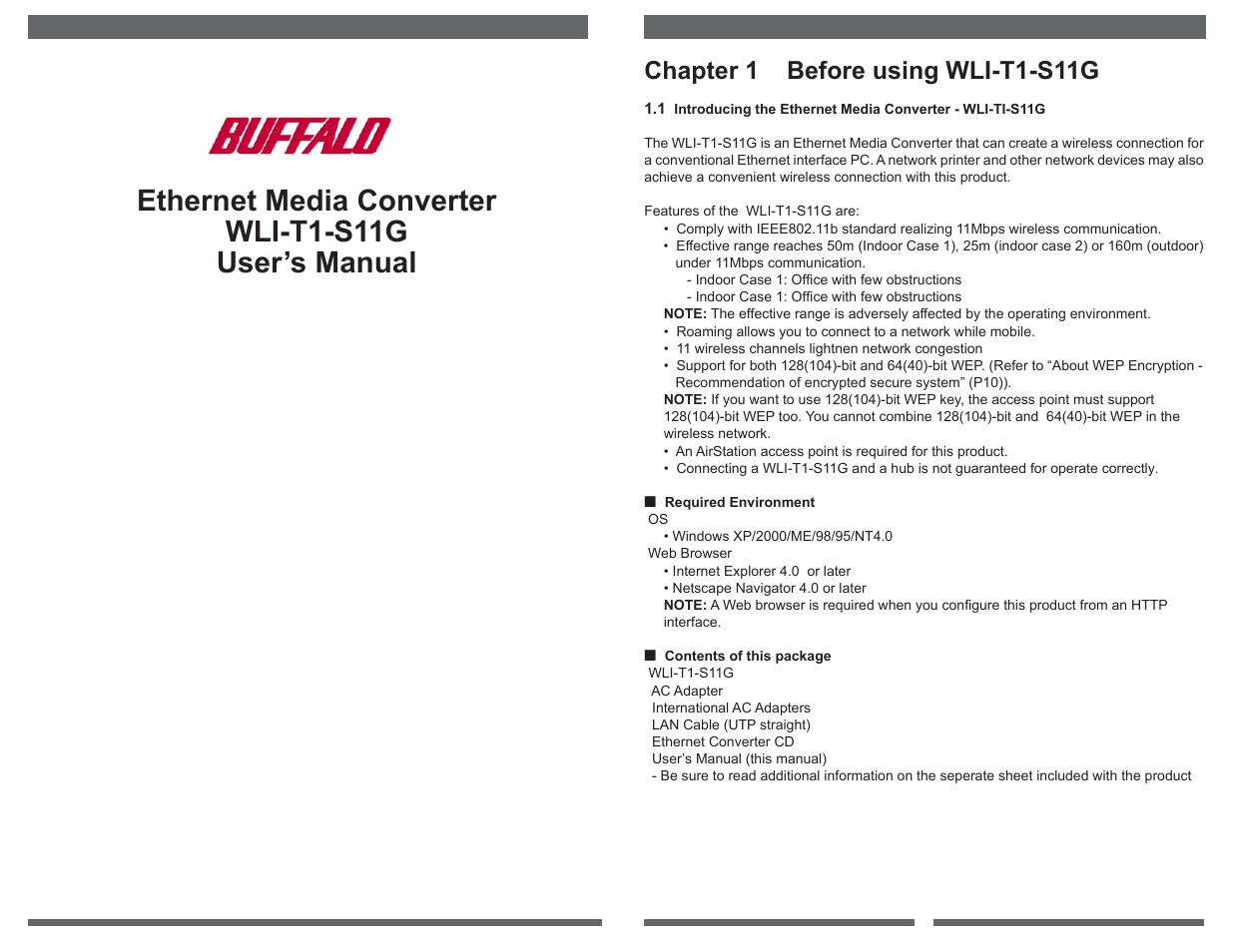 Buffalo Technology Buffalo AirStation WLI-T1-S11G User Manual | 6 pages