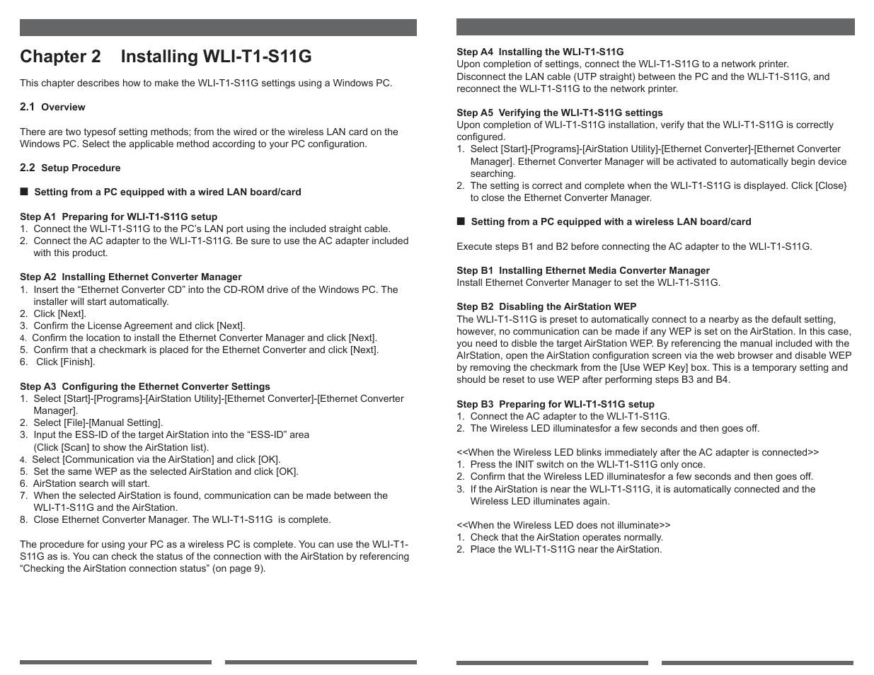 Chapter 2 installing wli-t1-s11g | Buffalo Technology Buffalo AirStation WLI-T1-S11G User Manual | Page 3 / 6