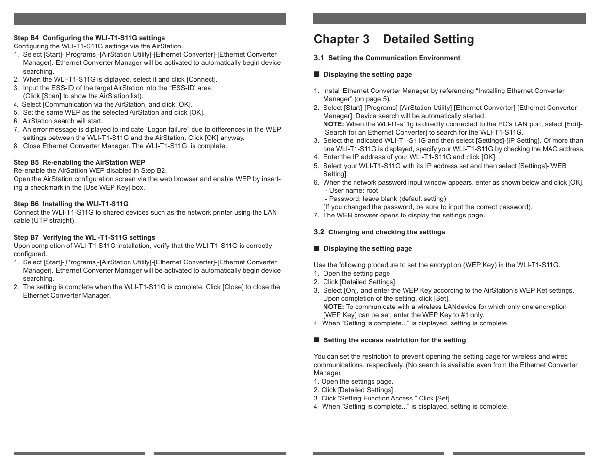 Chapter 3 detailed setting | Buffalo Technology Buffalo AirStation WLI-T1-S11G User Manual | Page 4 / 6