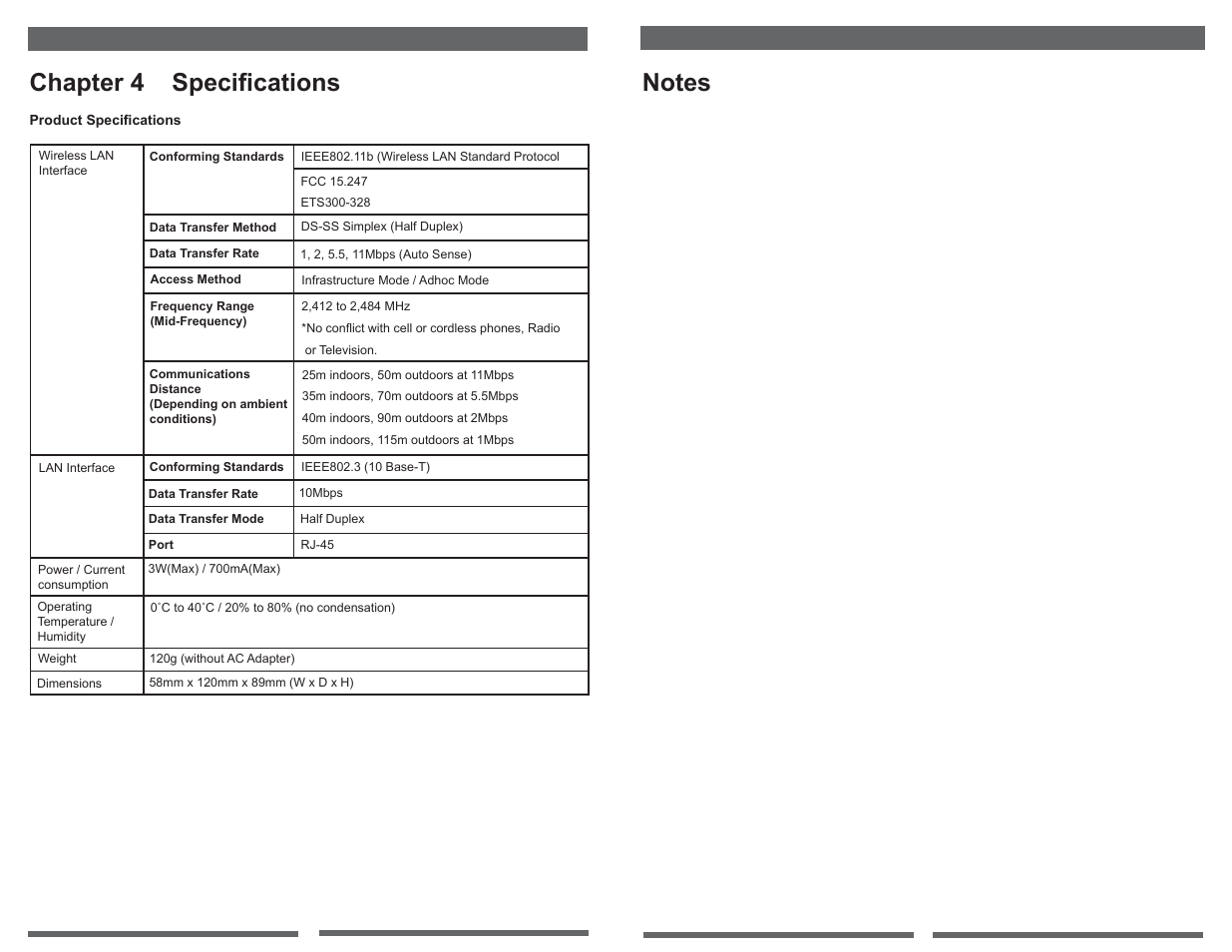 Chapter 4 specifi cations | Buffalo Technology Buffalo AirStation WLI-T1-S11G User Manual | Page 6 / 6
