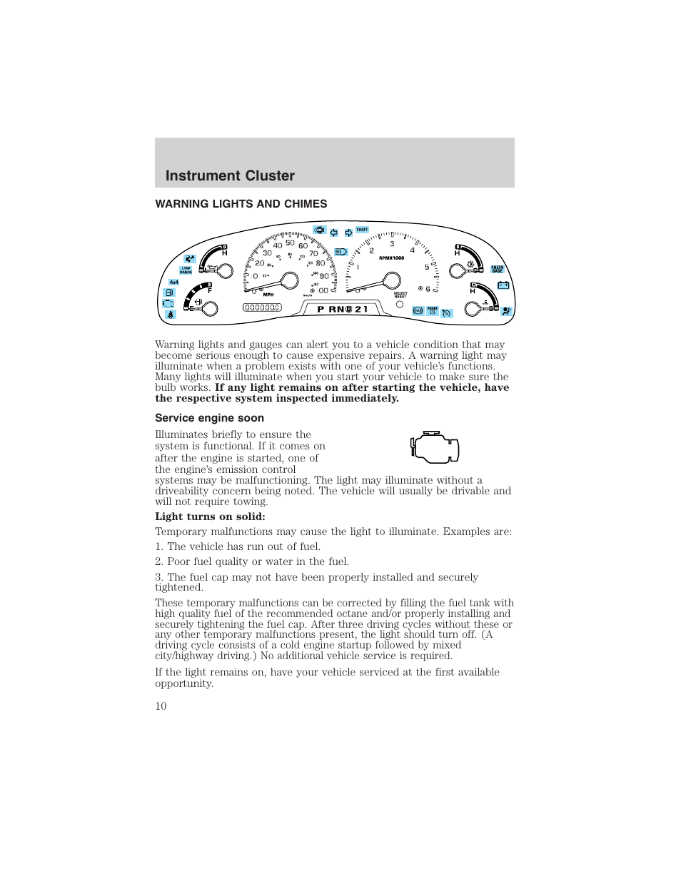 Instrument cluster | FORD 2003 Excursion v.4 User Manual | Page 10 / 272