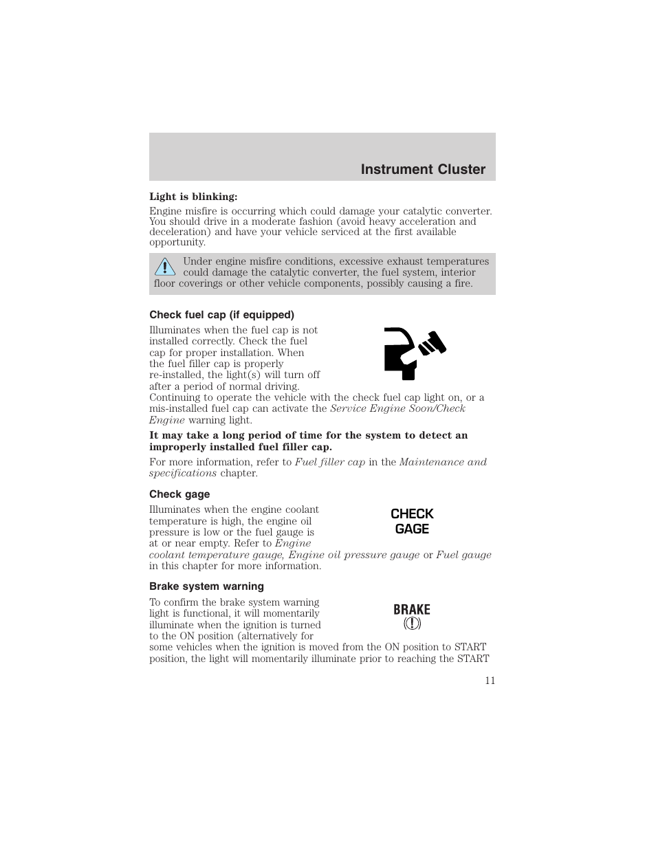 Instrument cluster | FORD 2003 Excursion v.4 User Manual | Page 11 / 272