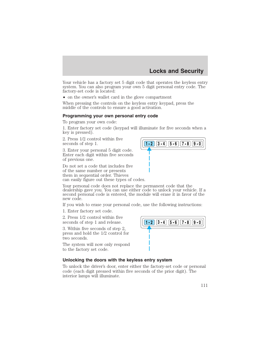 Locks and security | FORD 2003 Excursion v.4 User Manual | Page 111 / 272