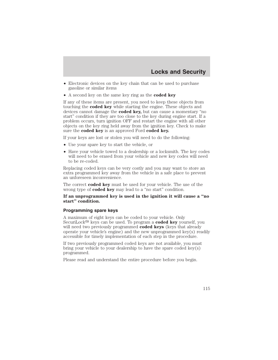 Locks and security | FORD 2003 Excursion v.4 User Manual | Page 115 / 272