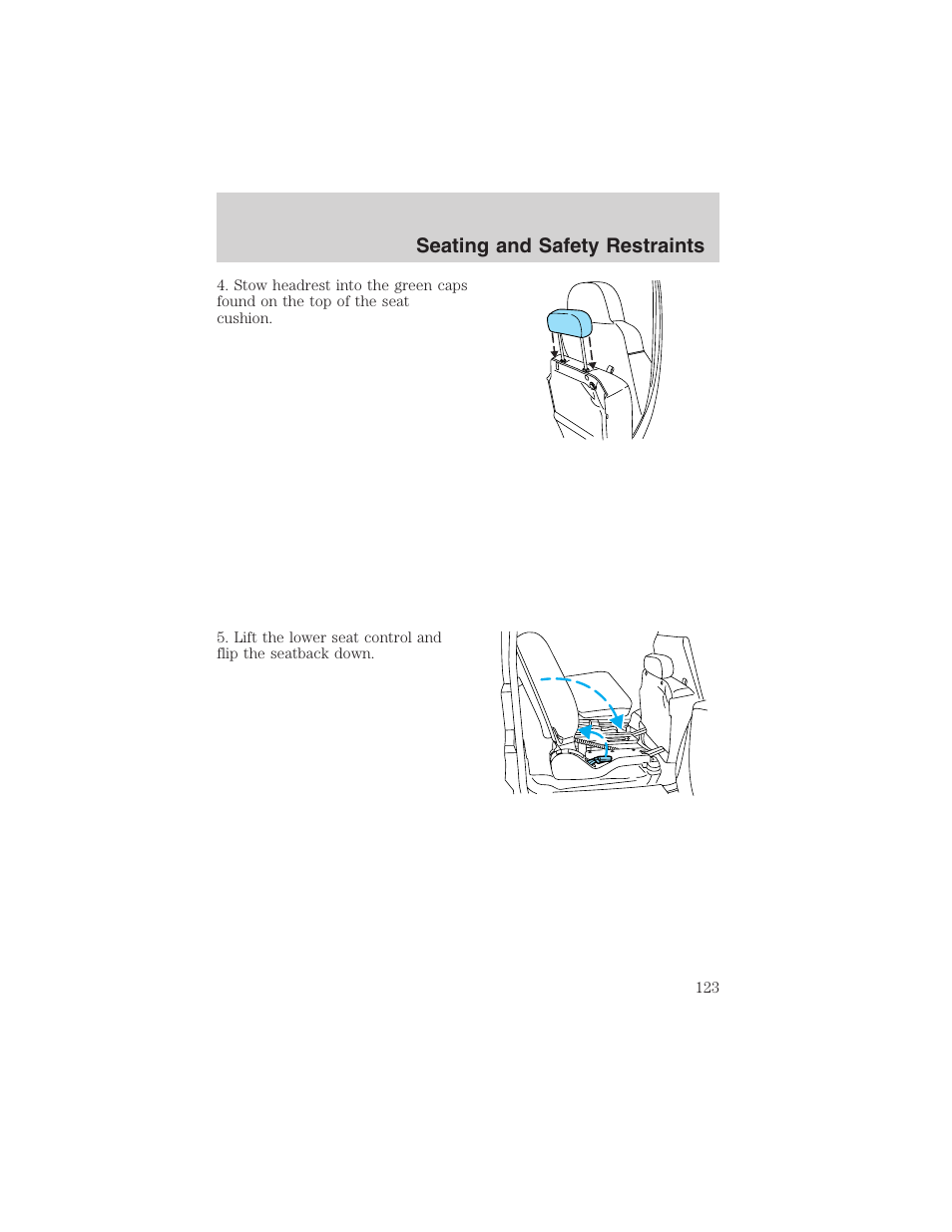 Seating and safety restraints | FORD 2003 Excursion v.4 User Manual | Page 123 / 272