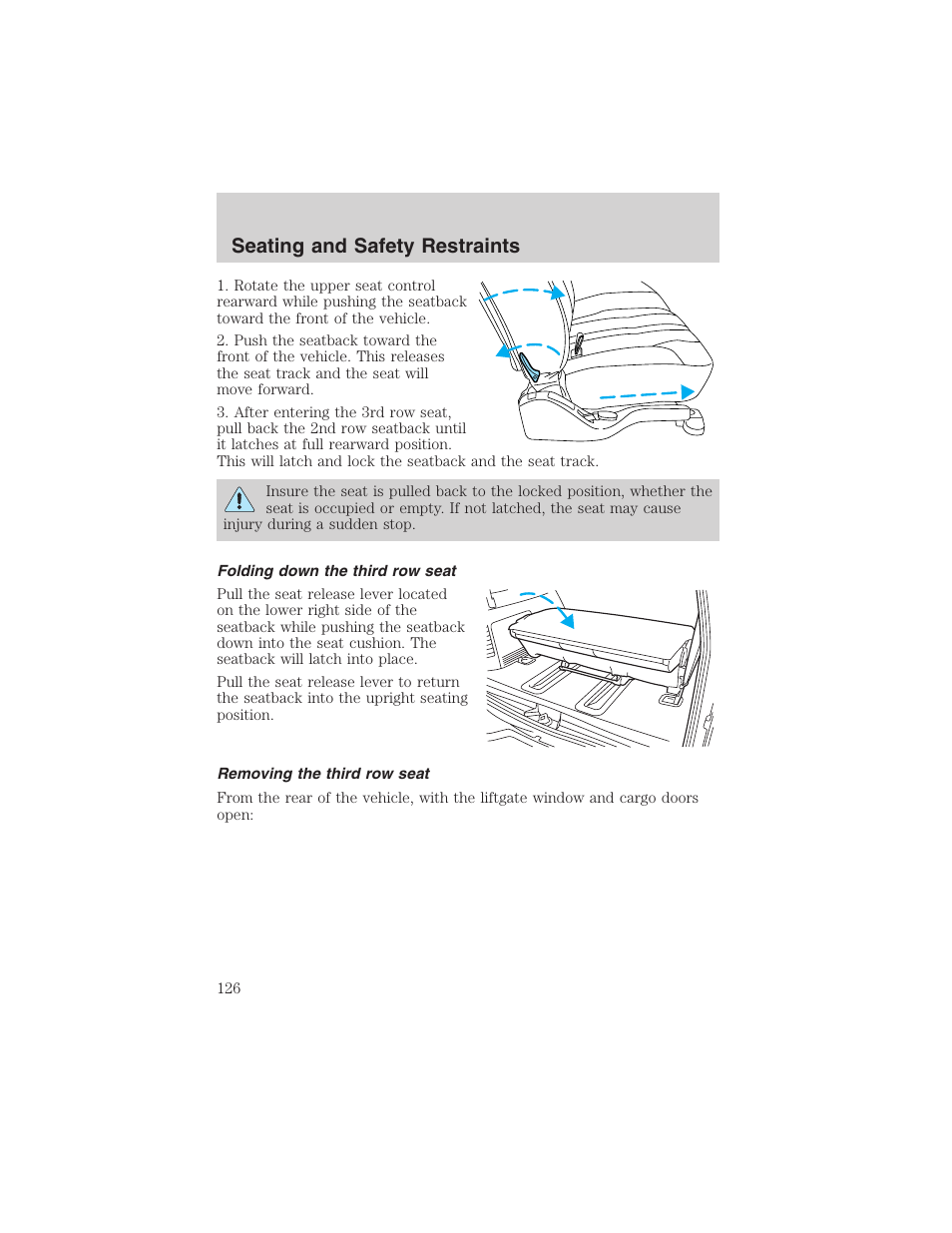 Seating and safety restraints | FORD 2003 Excursion v.4 User Manual | Page 126 / 272