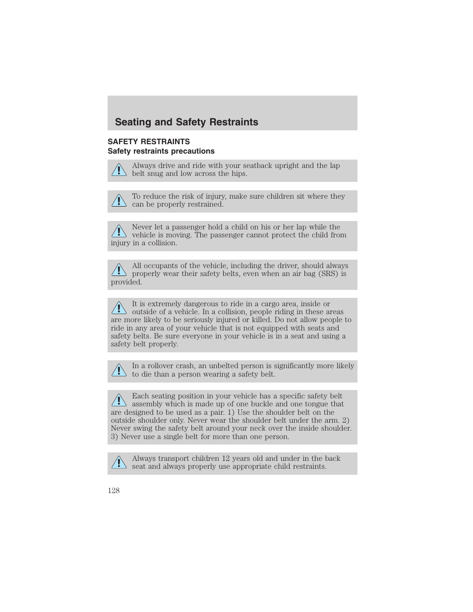 Seating and safety restraints | FORD 2003 Excursion v.4 User Manual | Page 128 / 272