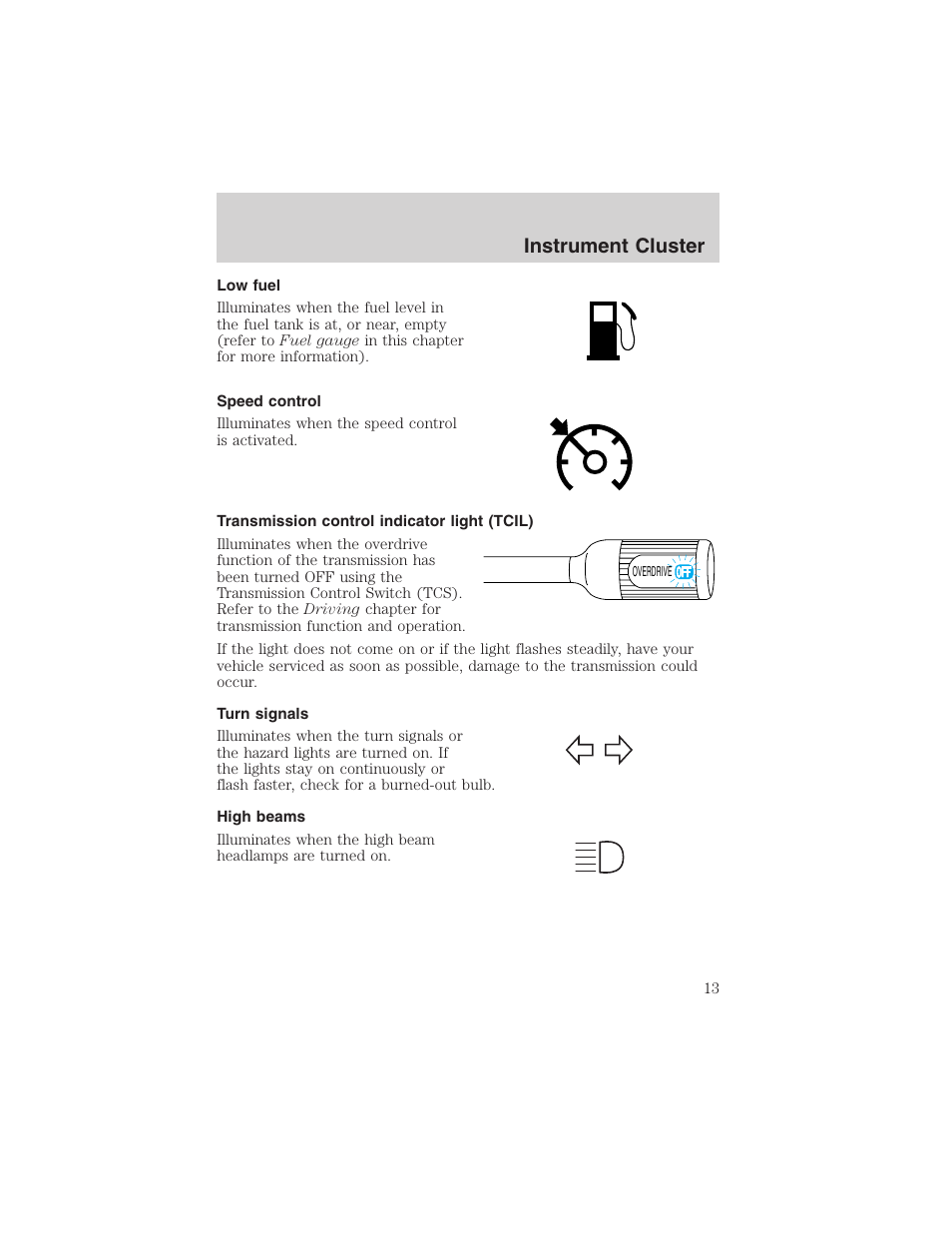 Instrument cluster | FORD 2003 Excursion v.4 User Manual | Page 13 / 272