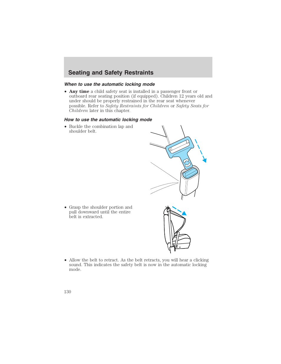 Seating and safety restraints | FORD 2003 Excursion v.4 User Manual | Page 130 / 272