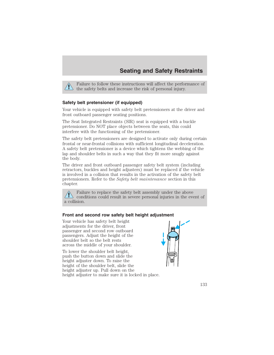 Seating and safety restraints | FORD 2003 Excursion v.4 User Manual | Page 133 / 272