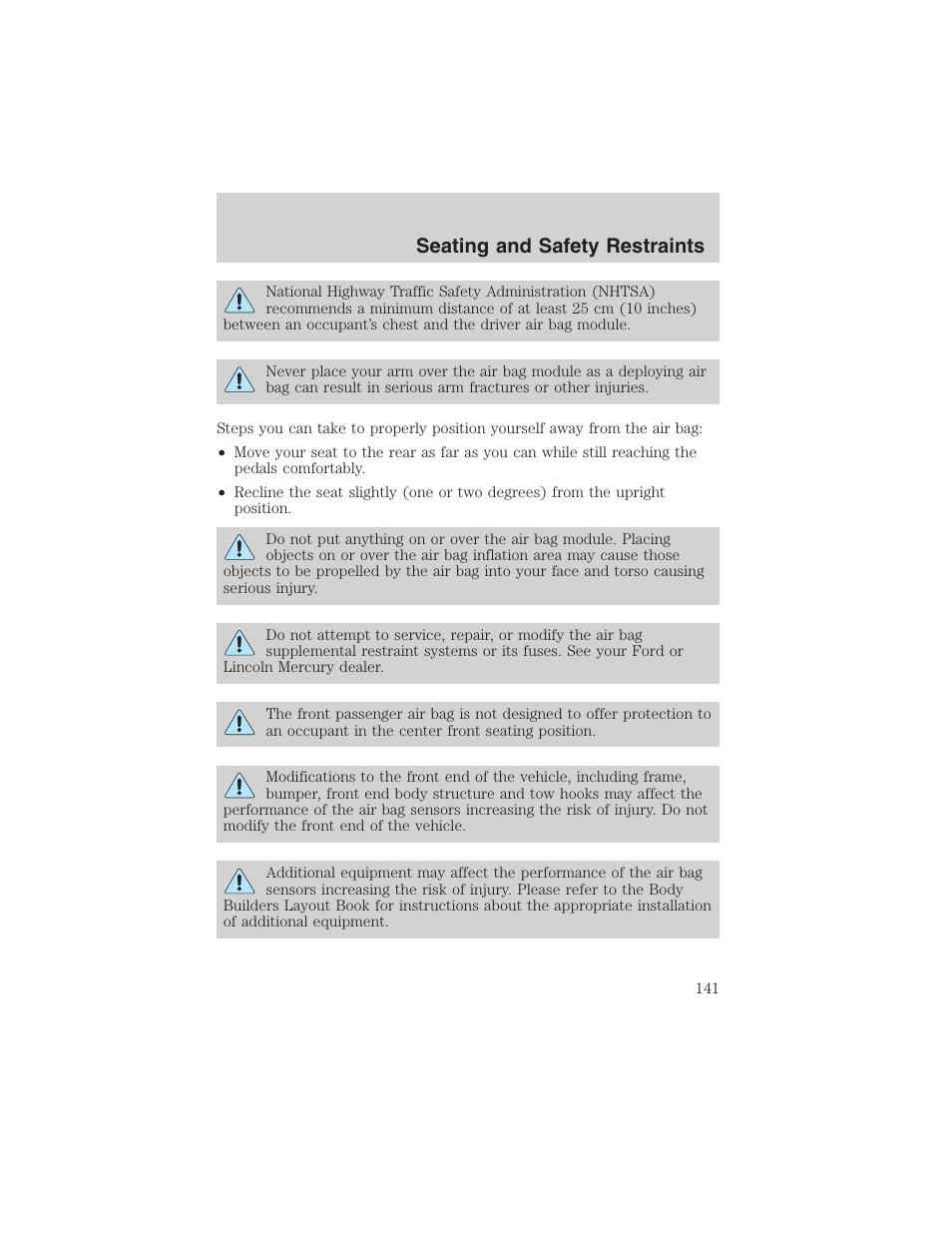 Seating and safety restraints | FORD 2003 Excursion v.4 User Manual | Page 141 / 272