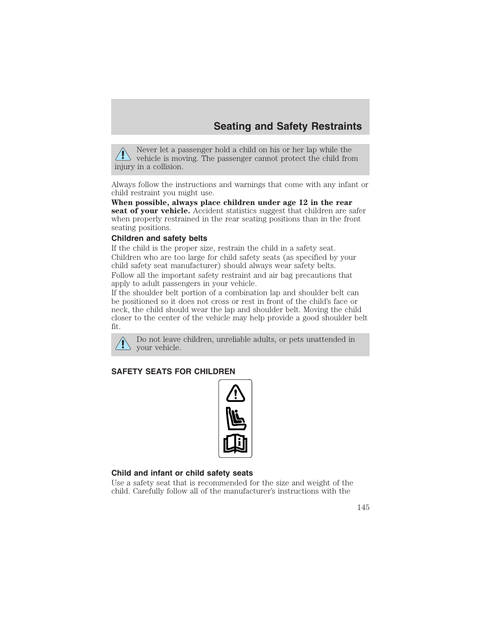 Seating and safety restraints | FORD 2003 Excursion v.4 User Manual | Page 145 / 272