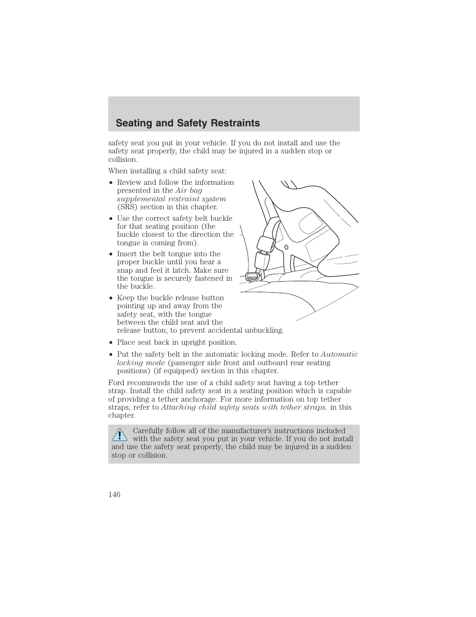 Seating and safety restraints | FORD 2003 Excursion v.4 User Manual | Page 146 / 272