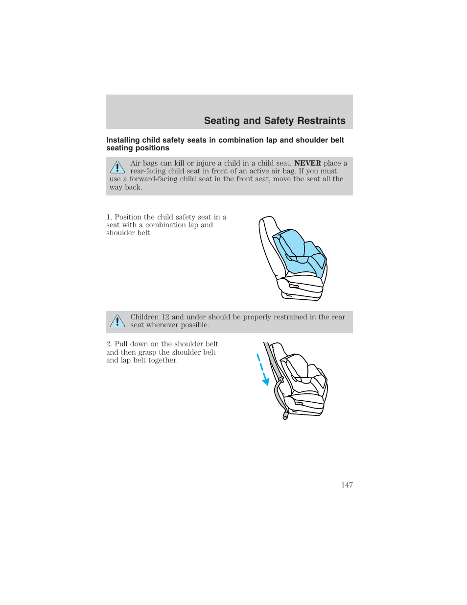 Seating and safety restraints | FORD 2003 Excursion v.4 User Manual | Page 147 / 272