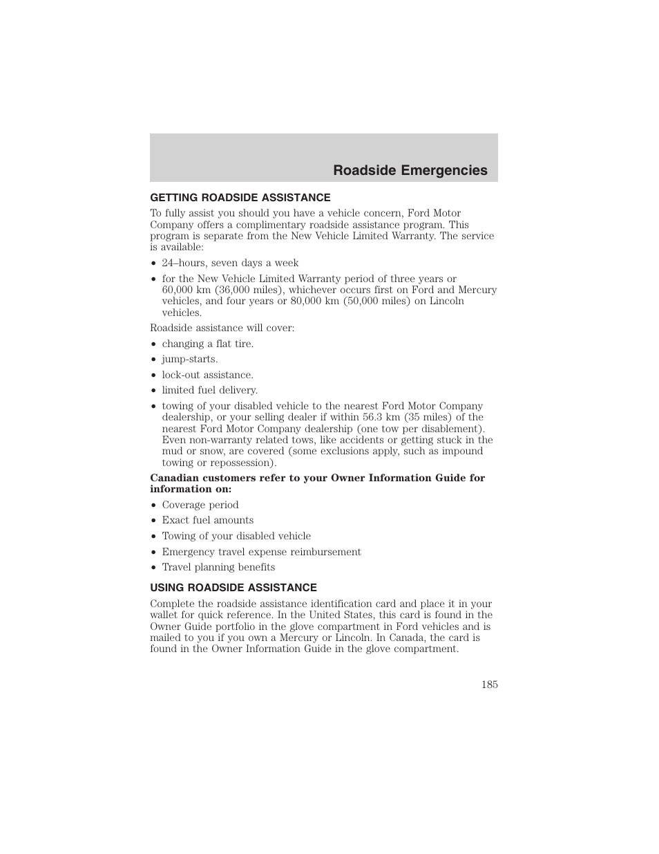 Roadside emergencies | FORD 2003 Excursion v.4 User Manual | Page 185 / 272