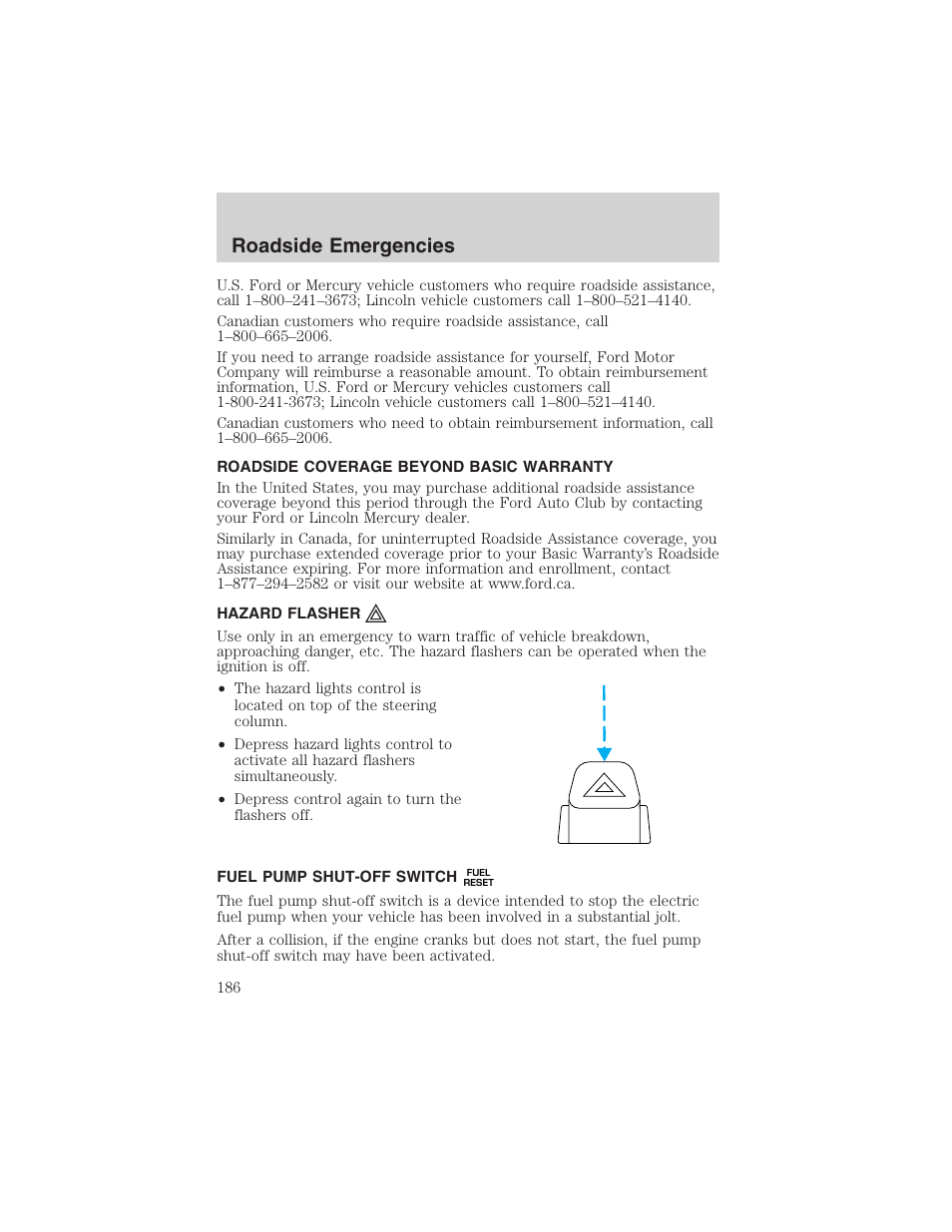 Roadside emergencies | FORD 2003 Excursion v.4 User Manual | Page 186 / 272