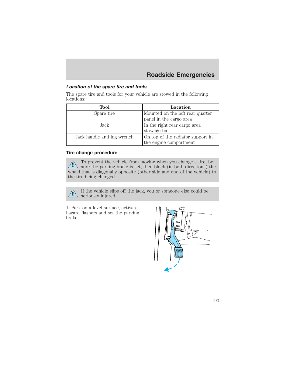 Roadside emergencies | FORD 2003 Excursion v.4 User Manual | Page 193 / 272