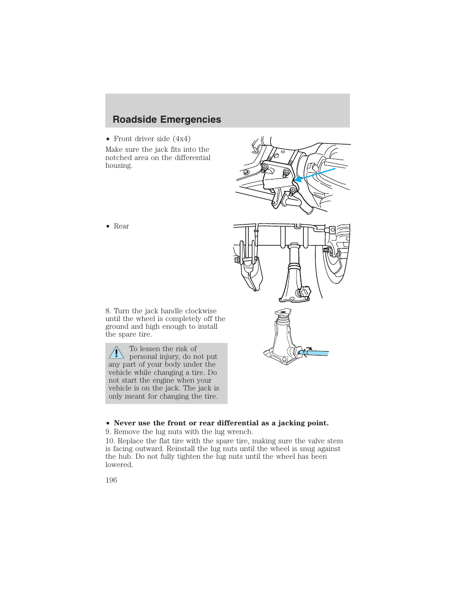Roadside emergencies | FORD 2003 Excursion v.4 User Manual | Page 196 / 272