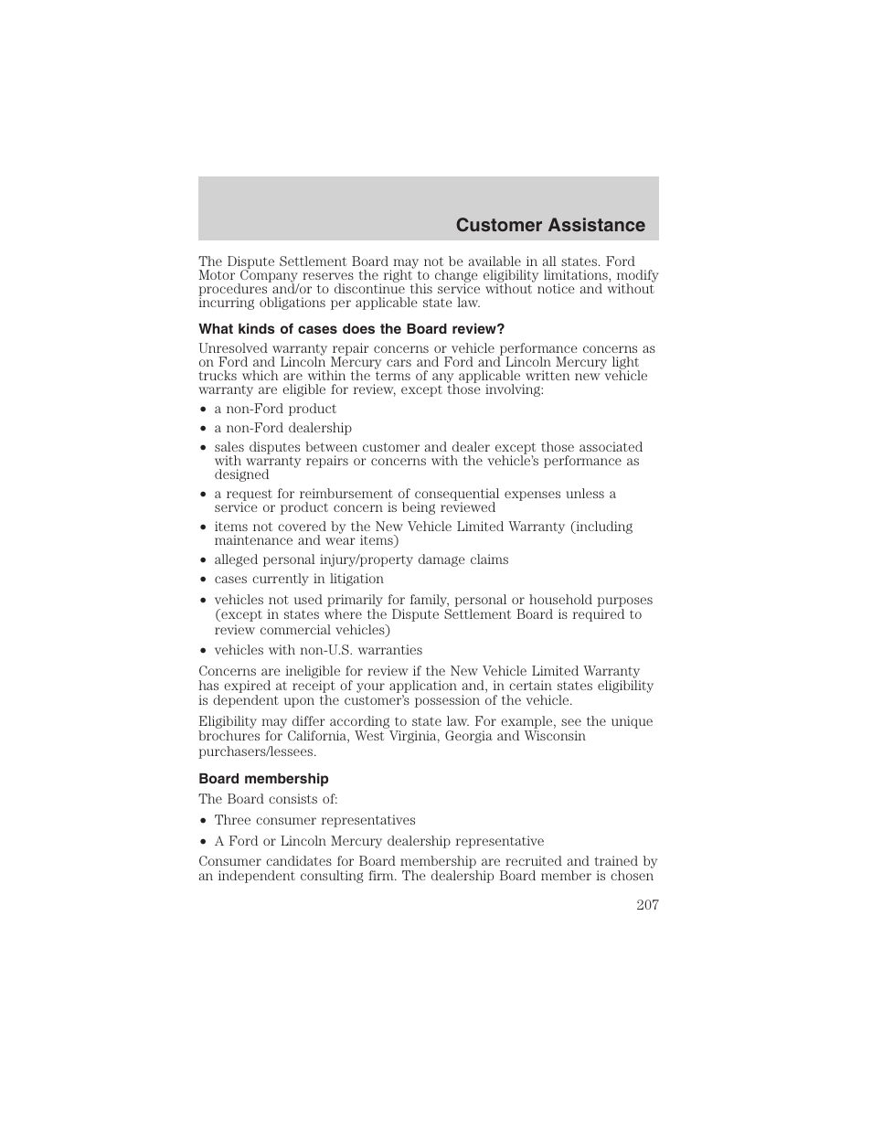 Customer assistance | FORD 2003 Excursion v.4 User Manual | Page 207 / 272