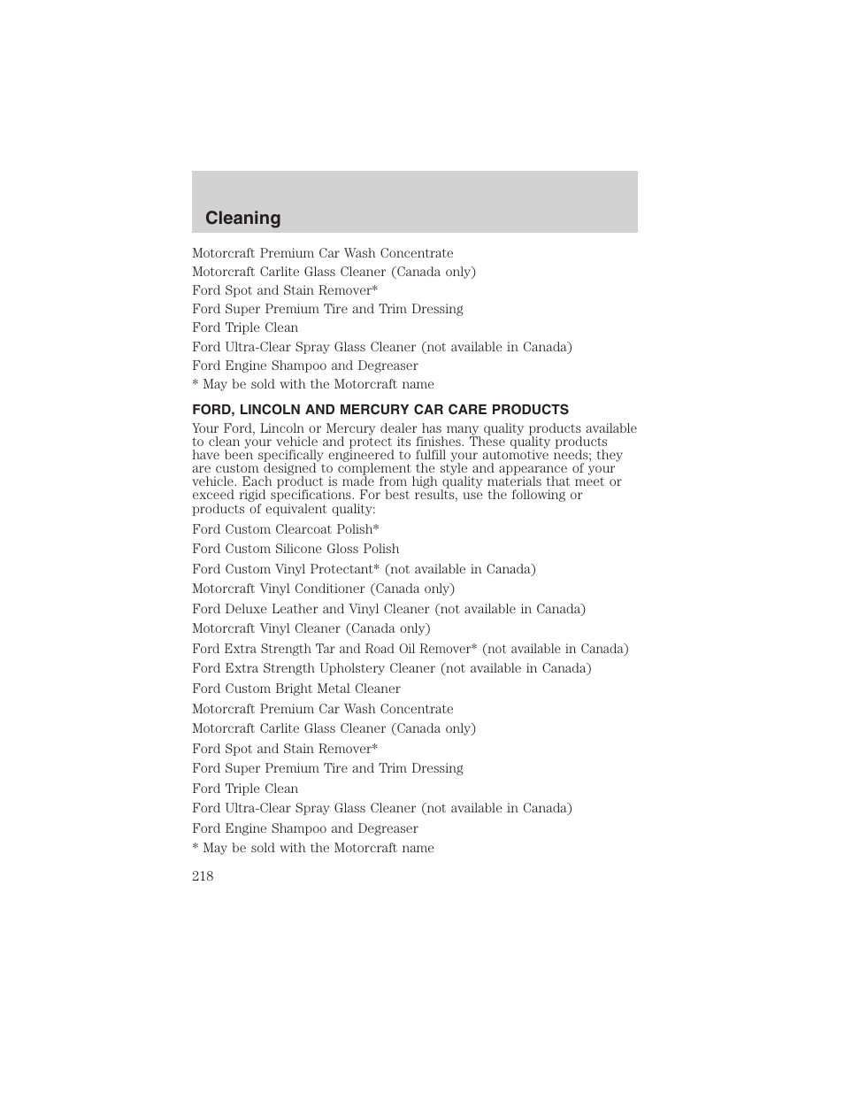 Cleaning | FORD 2003 Excursion v.4 User Manual | Page 218 / 272
