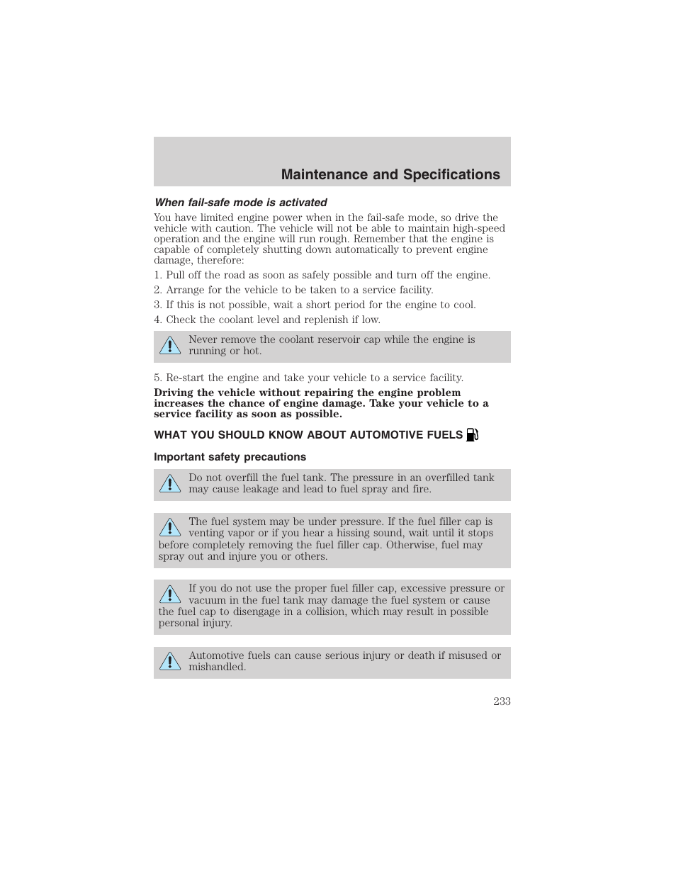 Maintenance and specifications | FORD 2003 Excursion v.4 User Manual | Page 233 / 272