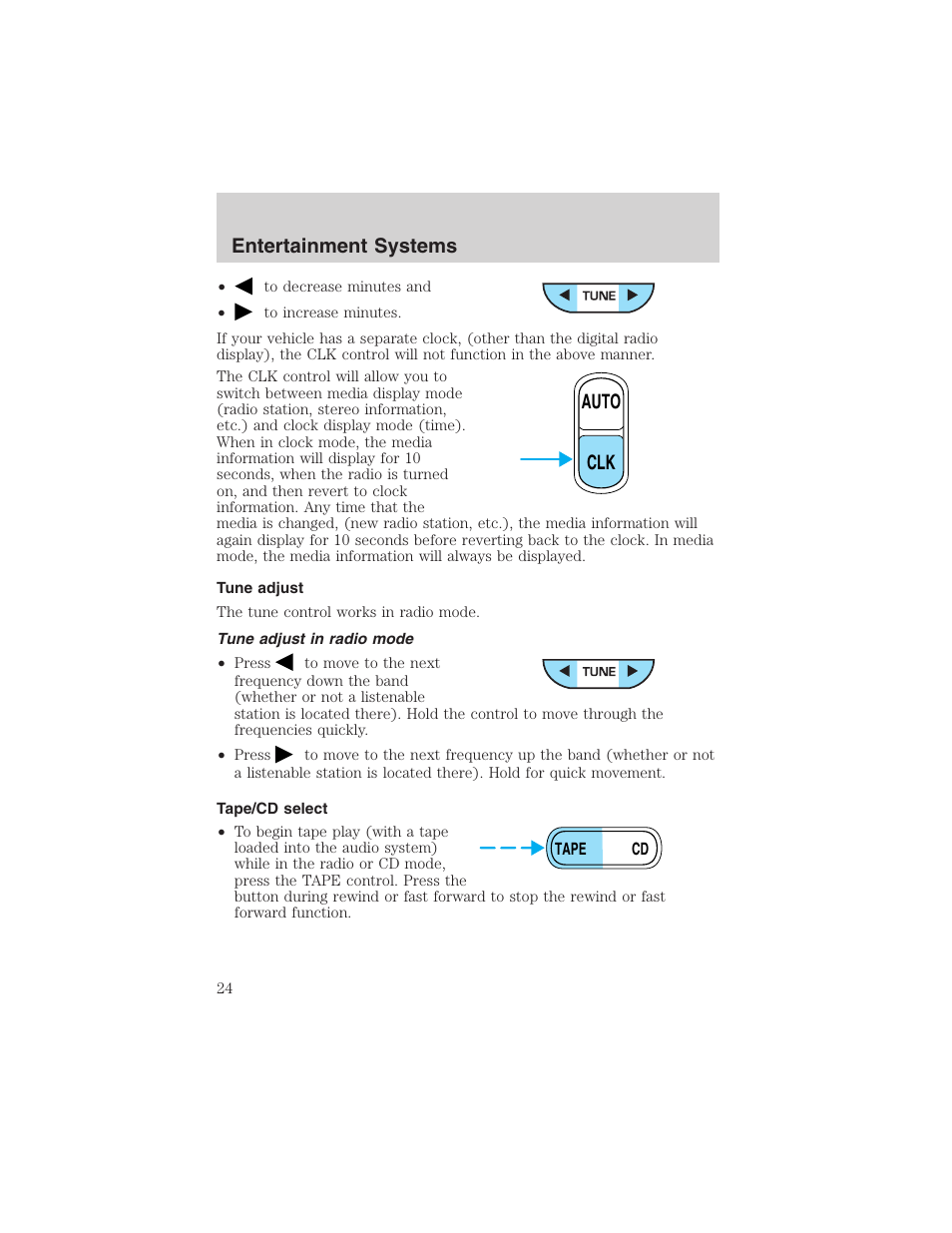 Auto clk, Entertainment systems | FORD 2003 Excursion v.4 User Manual | Page 24 / 272