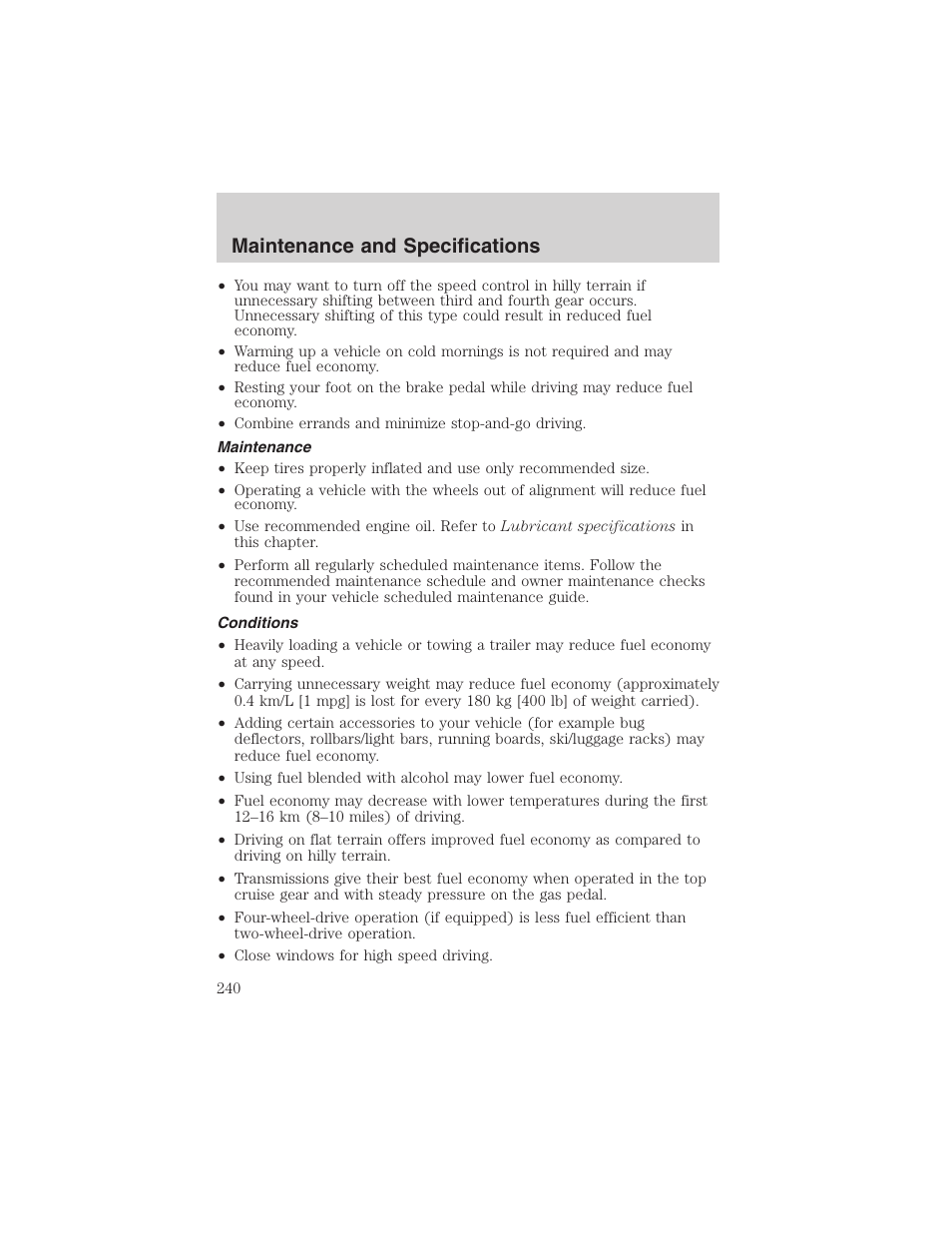 Maintenance and specifications | FORD 2003 Excursion v.4 User Manual | Page 240 / 272