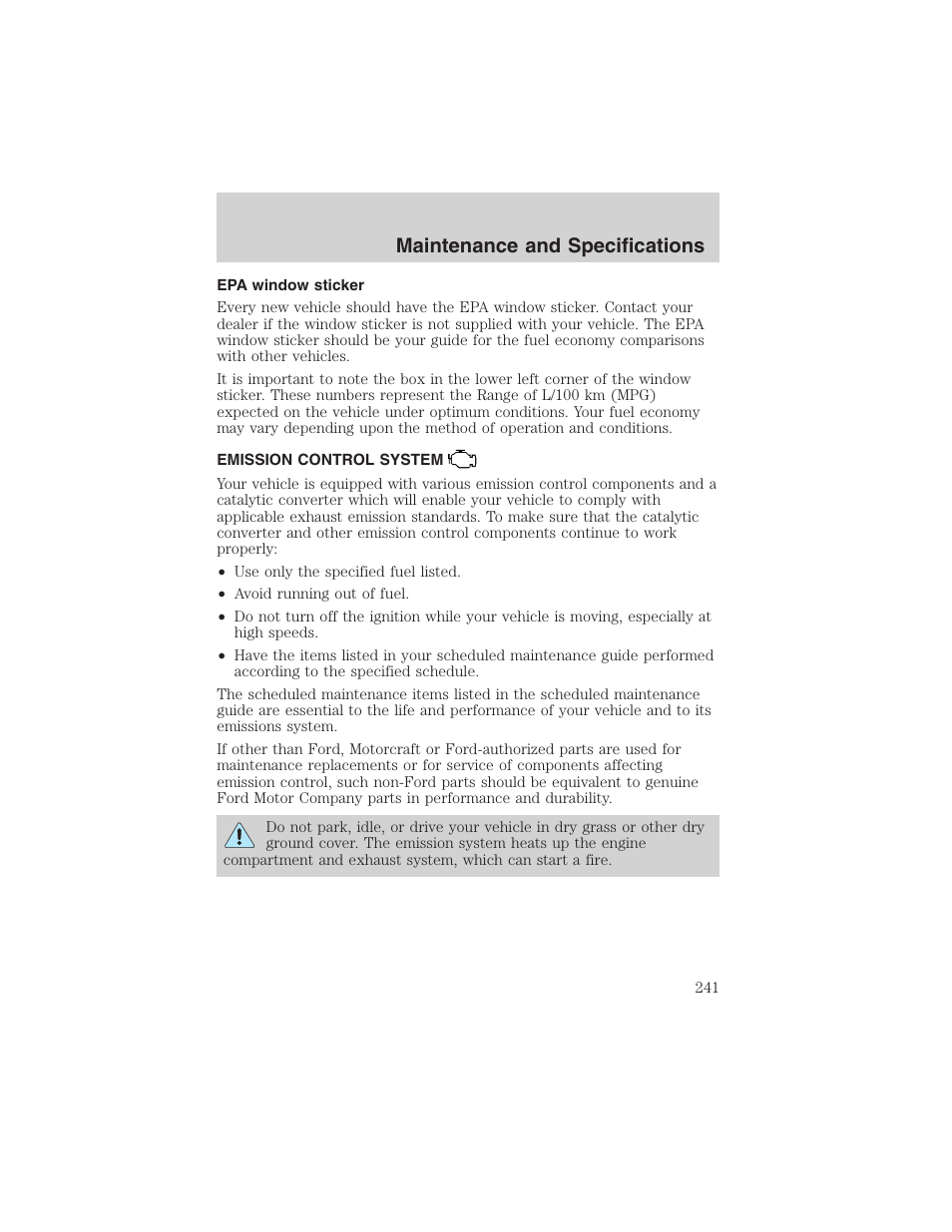 Maintenance and specifications | FORD 2003 Excursion v.4 User Manual | Page 241 / 272