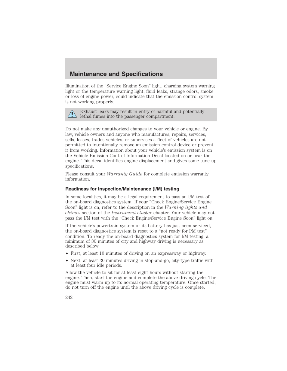 Maintenance and specifications | FORD 2003 Excursion v.4 User Manual | Page 242 / 272